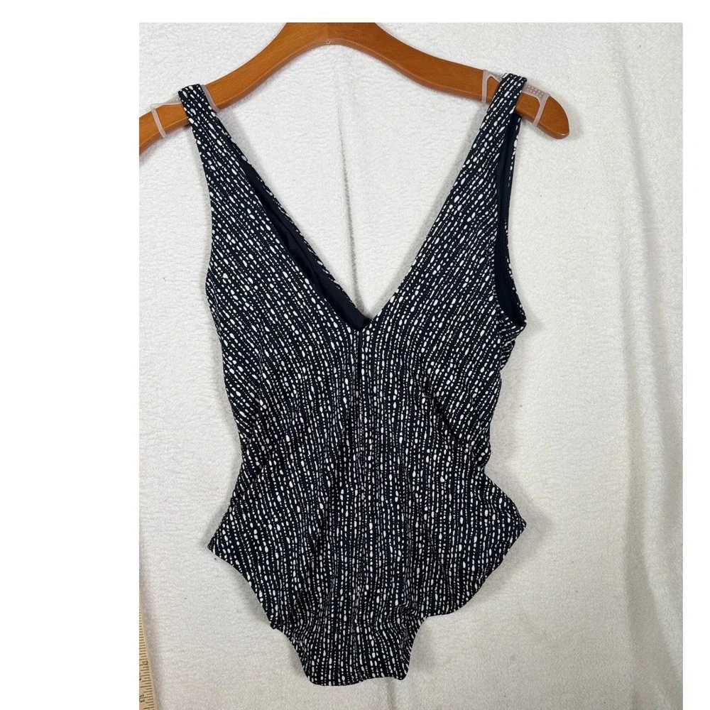 Athleta‎ Seychelles One Piece Swimsuit Black White Dotted V-Neck Women Large